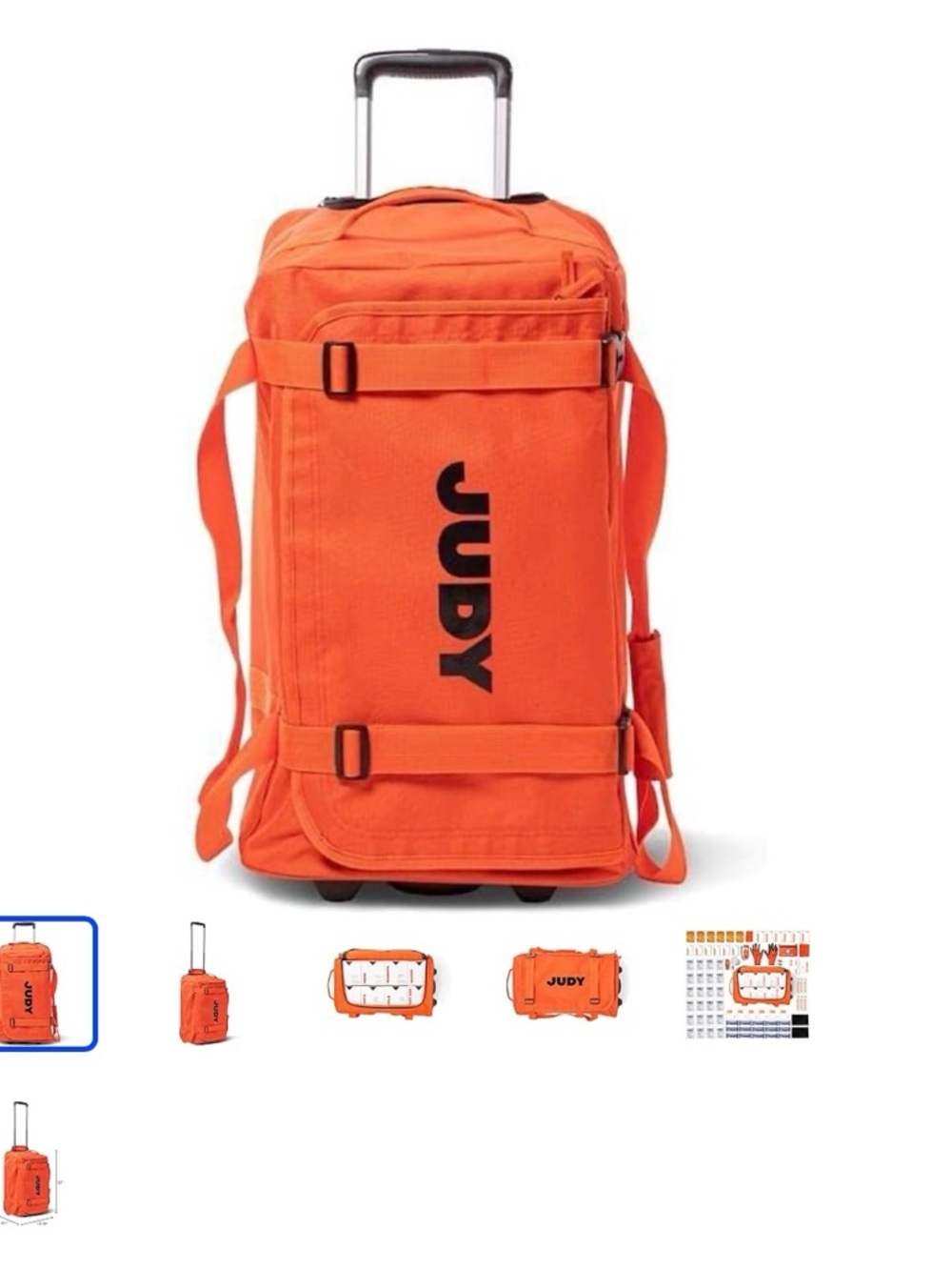 JUDY Bright Orange Rolling Duffel Bag emergency preparedness kit